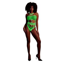 Cut Out Thong Bodysuit Neon Green One Size